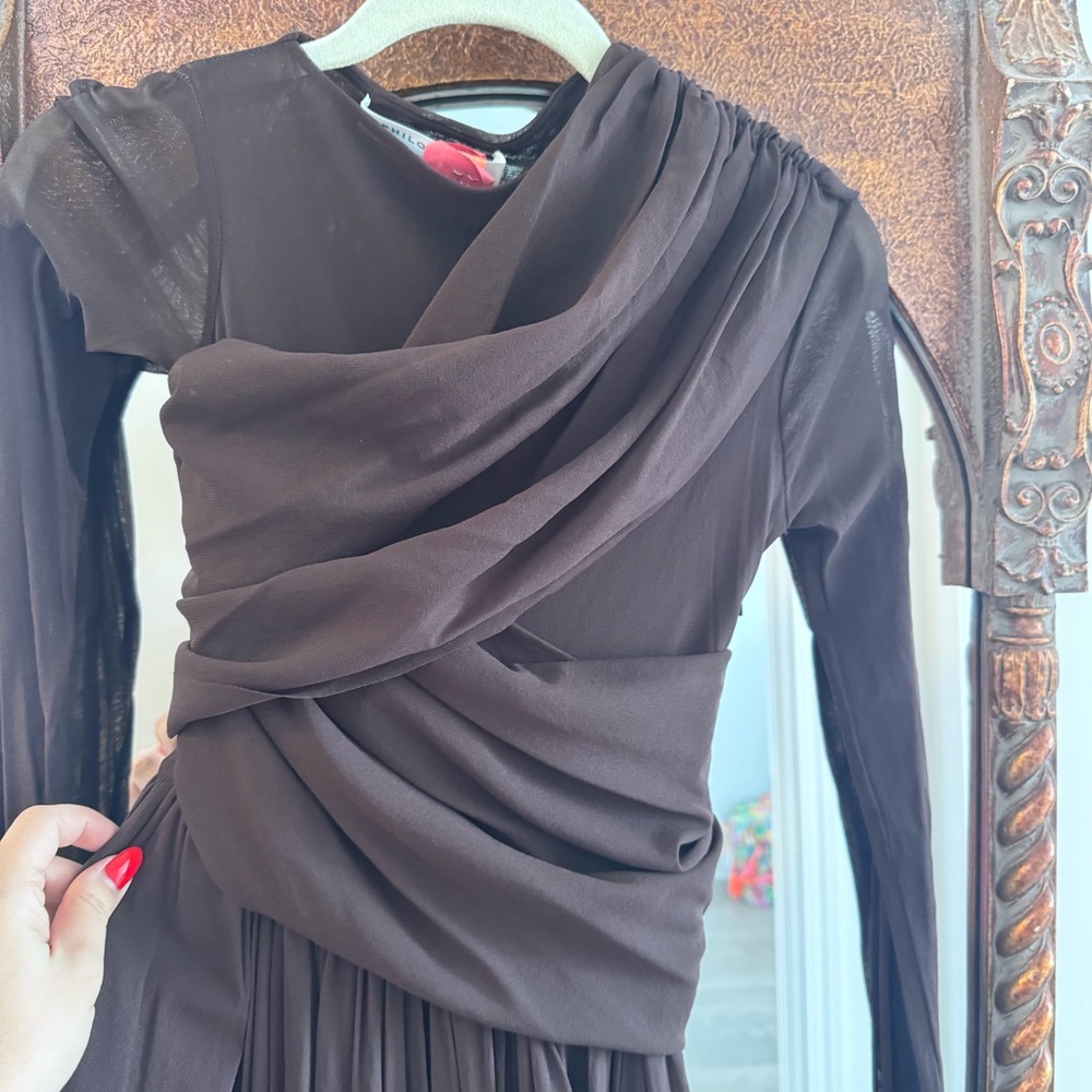PHILOSOPHY DI LORENZO SERAFINI Draped stretch tulle dress Brown Long Sleeve US2 - Picture 5 of 10
